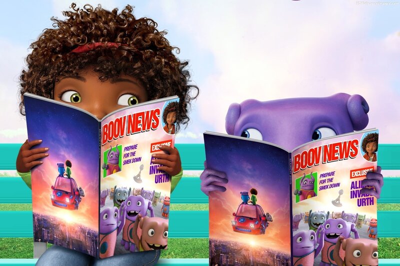 Girl and Alien Reading Magazine