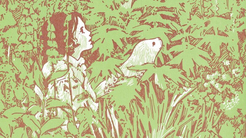 Girl and Animal in Grass