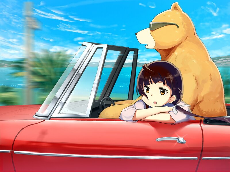 Girl and Bear in Car