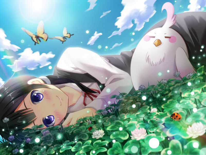 Girl and Bird in Clover