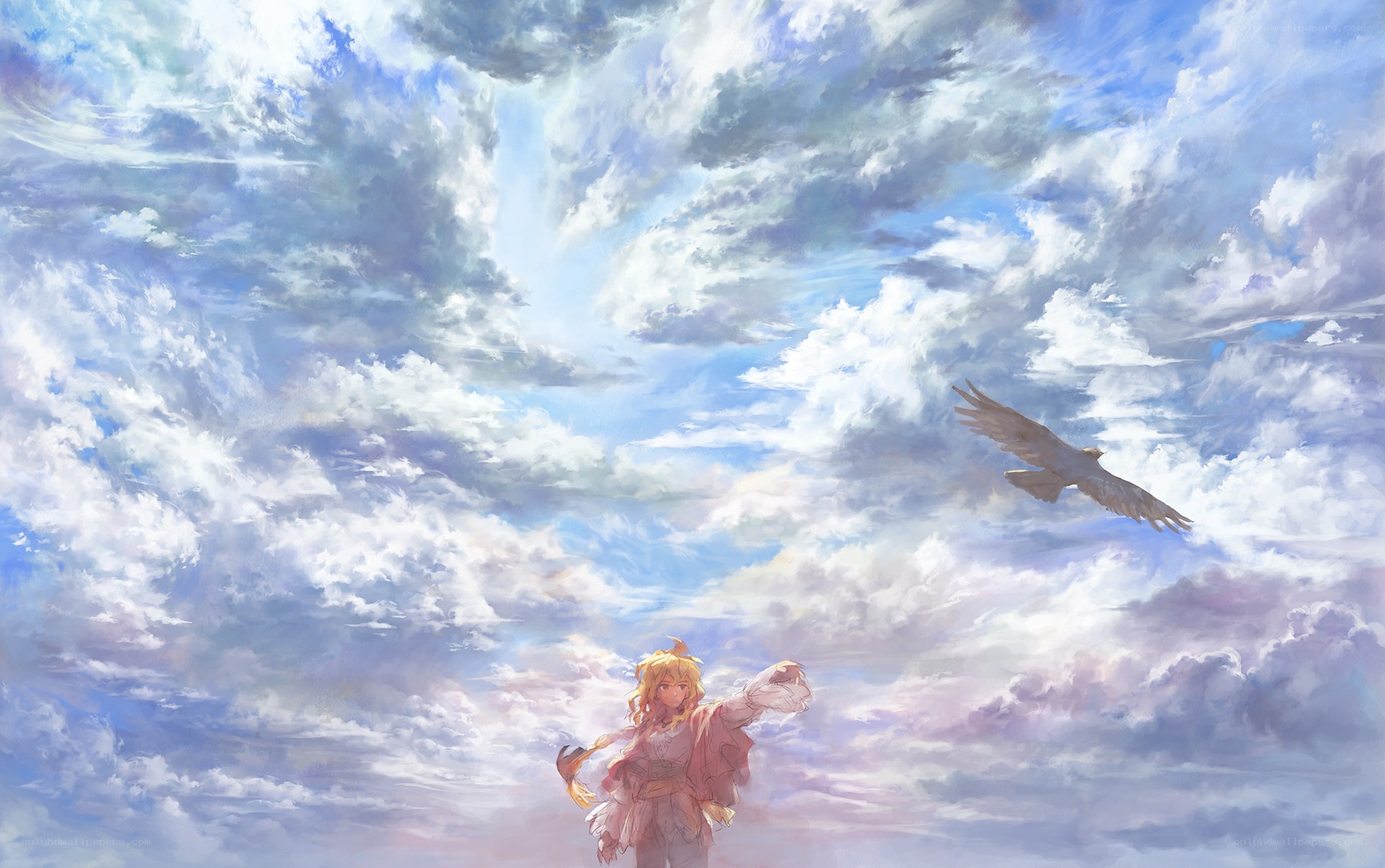 Girl and bird in sky