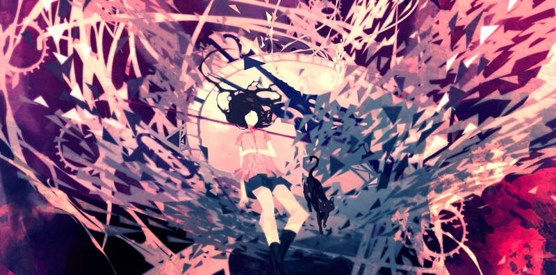 Girl and Black Cat — Pink