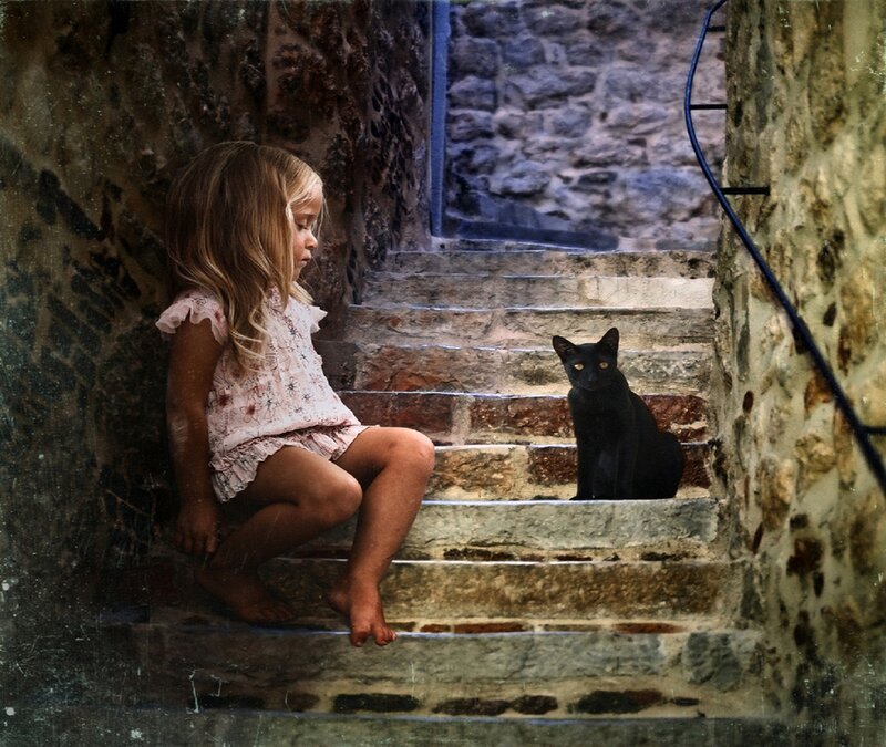 Girl and Black Cat
