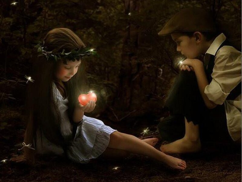 Girl and Boy in Forest — Brown