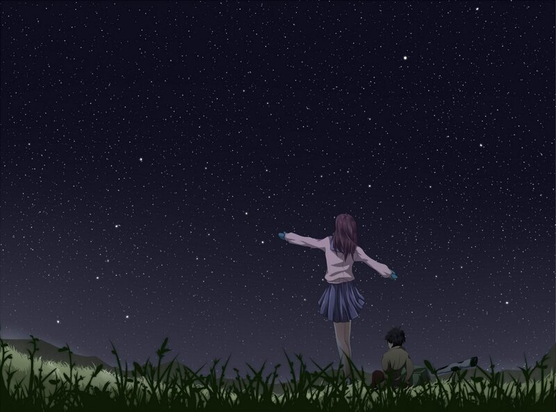 Girl and Boy under Stars — Dark Blue