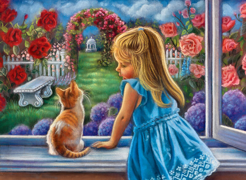 Girl and Cat at Window