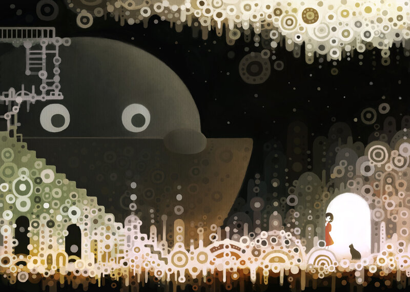 Girl and Cat in Cave