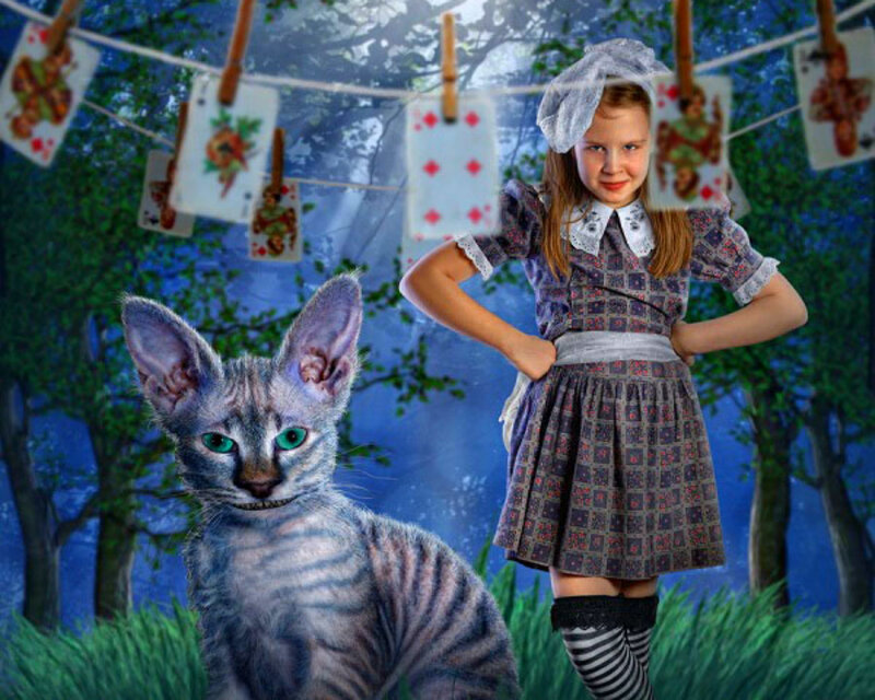 Girl and Cat in Forest