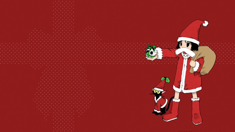 Girl and Cat in Santa Outfits — Red, Festive
