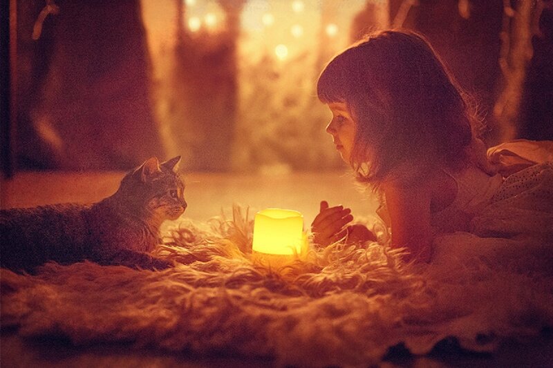 Girl and Cat on Rug
