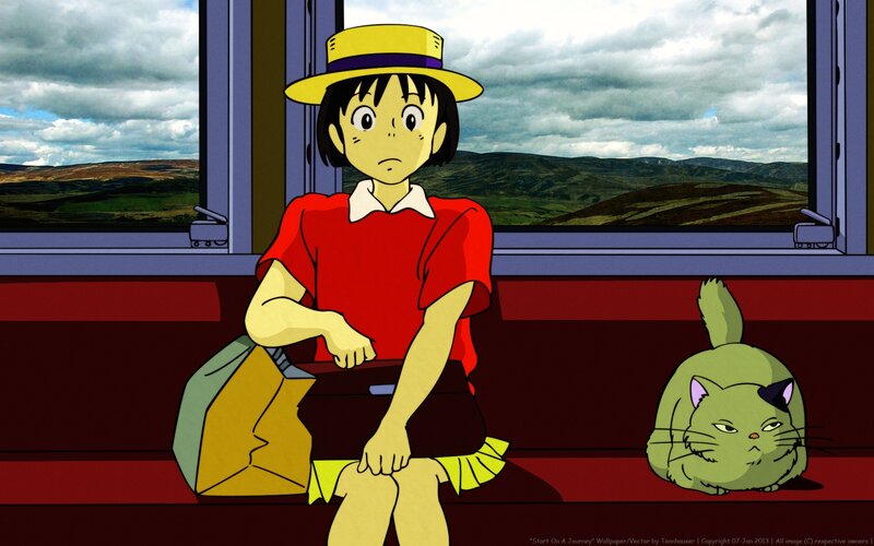 Girl and Cat on Train