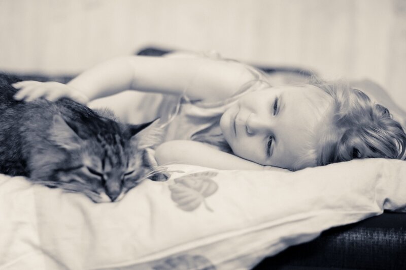 Girl and Cat Sleeping