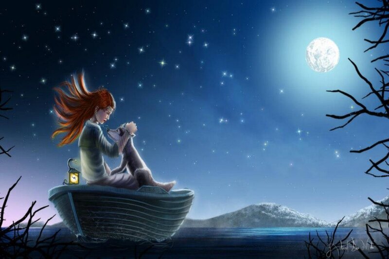 Girl and Dog in Boat