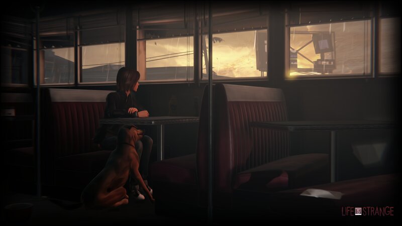 Girl and Dog in Diner