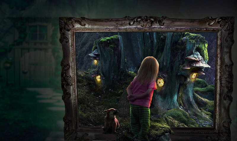 Girl and Dog in Forest