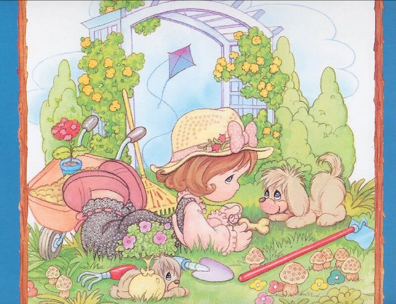 Girl and Dog in Garden