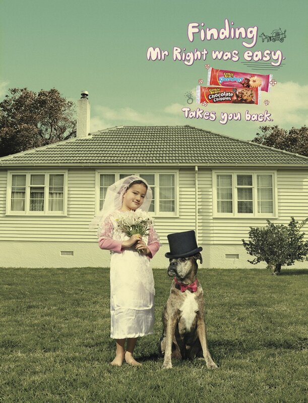 Girl and dog in wedding attire