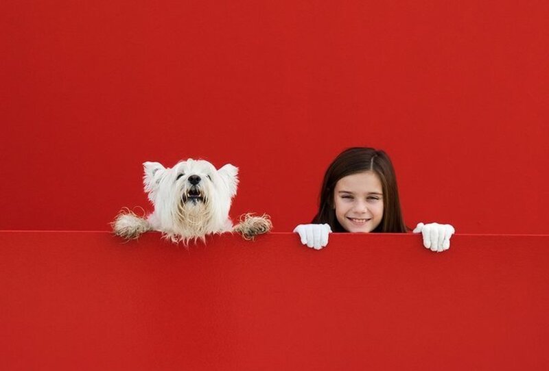 Girl and Dog Peeking