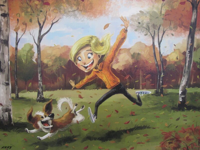 Girl and Dog Running