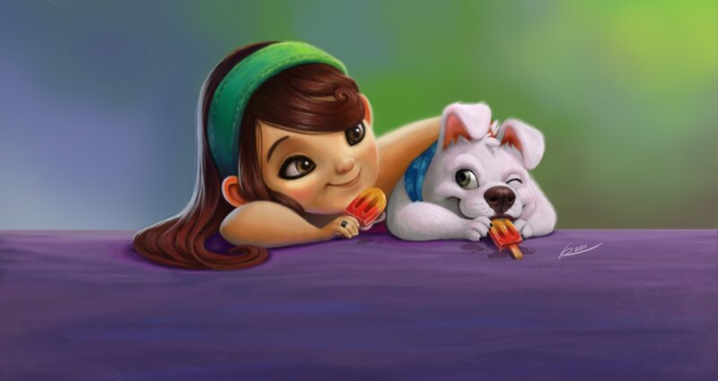 girl and dog with popsicles
