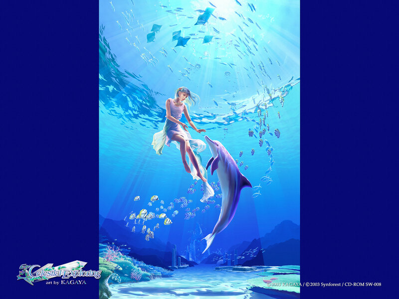 Girl and Dolphin Underwater