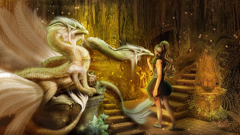 Girl and Dragon — Gold