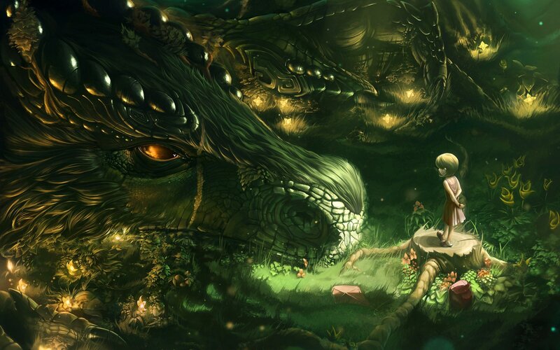 Girl and Dragon — Green