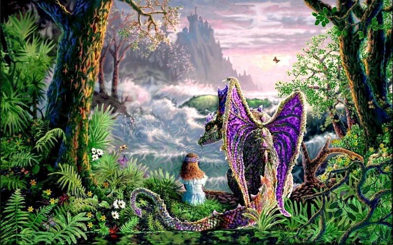 Girl and Dragon in Forest