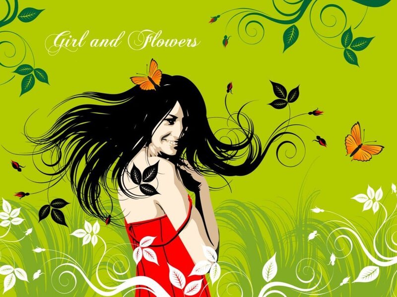 Girl and Flowers Art