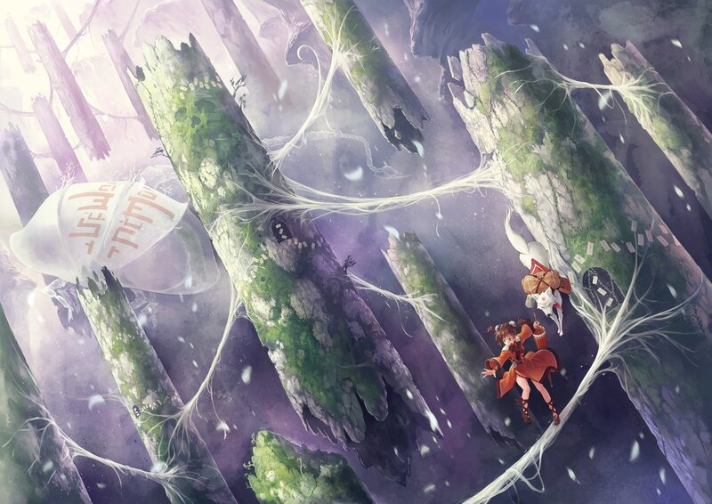 Girl and Fox in Forest — Purple