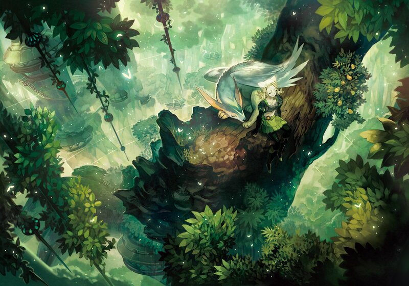 Girl and Fox in Tree — Green