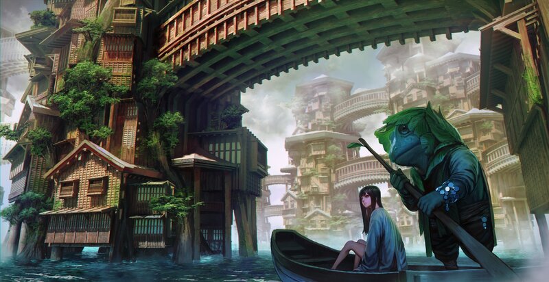 Girl and Frog-like Creature — Green