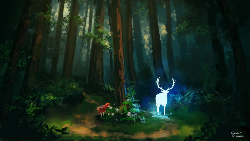 Girl and Glowing Deer