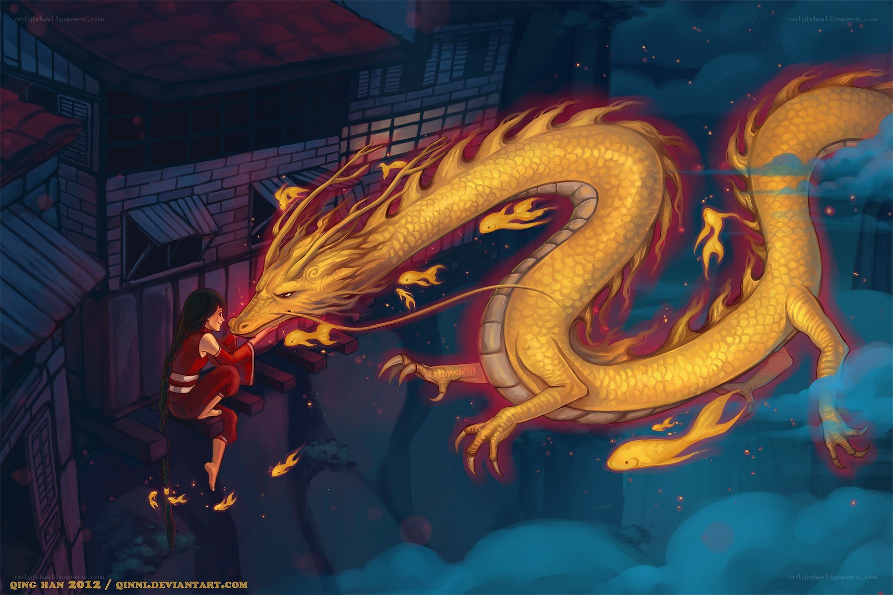 girl and golden dragon
