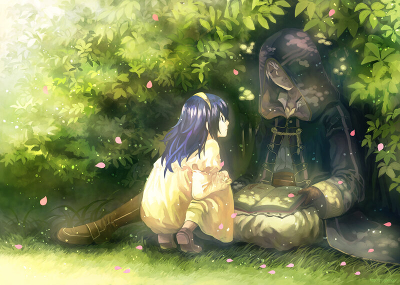 Girl and Hooded Figure