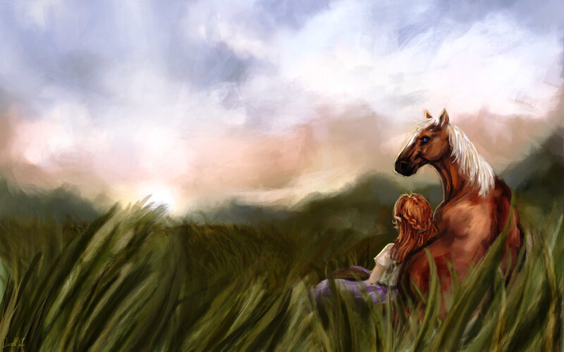 Girl and horse in a field