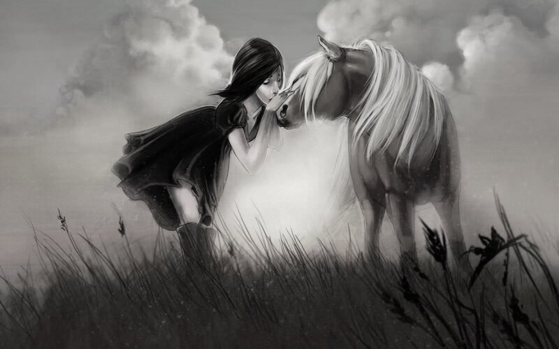 Girl and Horse in Field