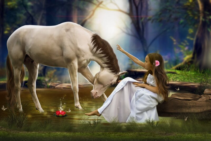 Girl and Horse in Forest