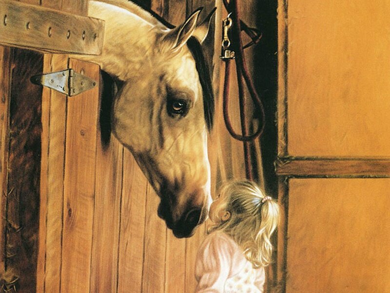girl and horse in stable