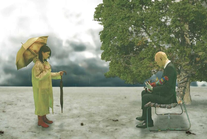 Girl and Man in Rain