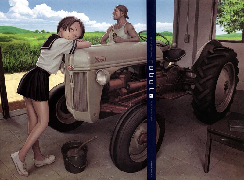Girl and man with tractor