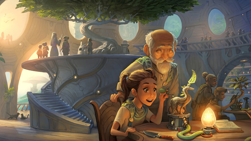 Girl and Old Man at Table