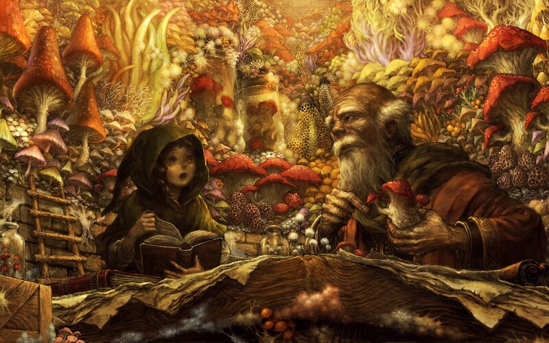 Girl and Old Man in Forest
