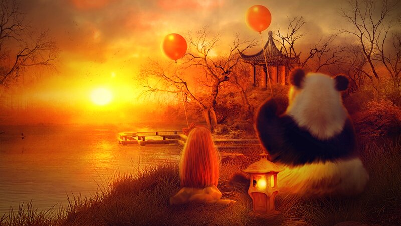 Girl and Panda Bear