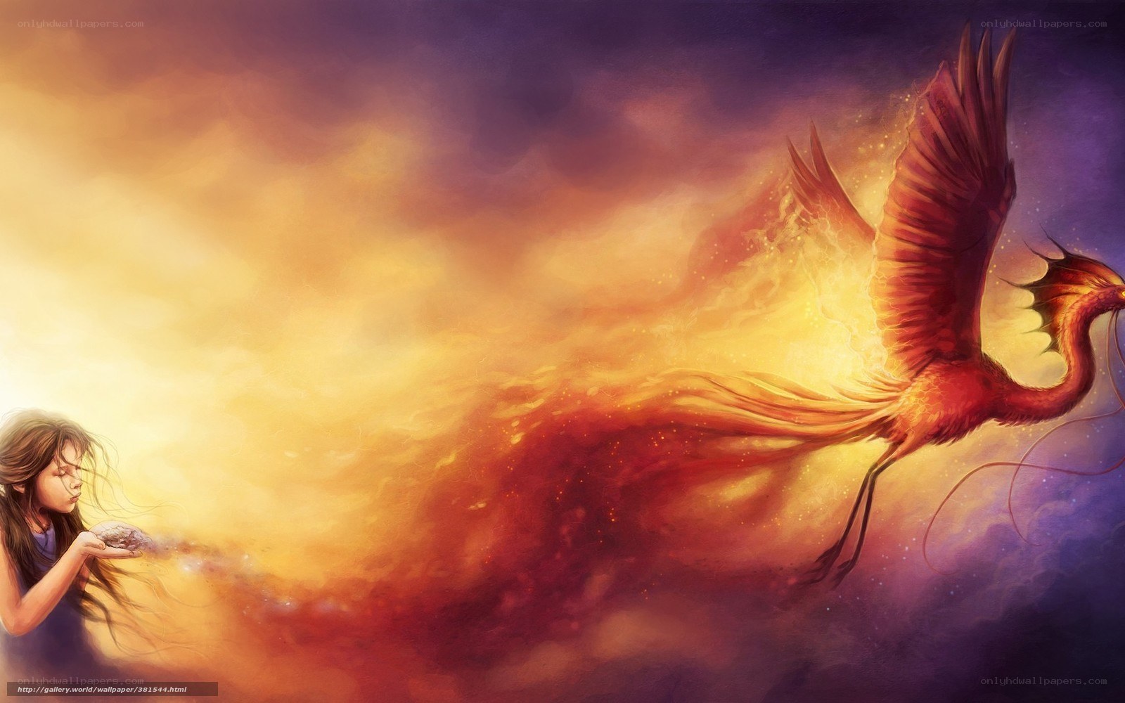 girl and phoenix in fire