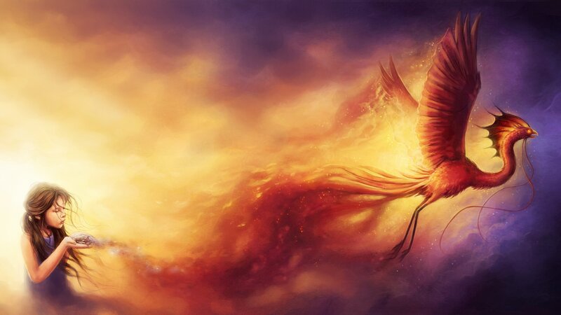girl and phoenix rebirth