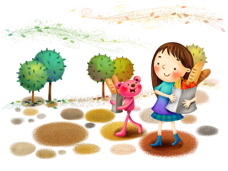 Girl and Pink Bear — Blue