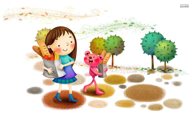 Girl and Pink Bear — Green