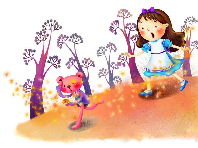 Girl and Pink Bear — Purple