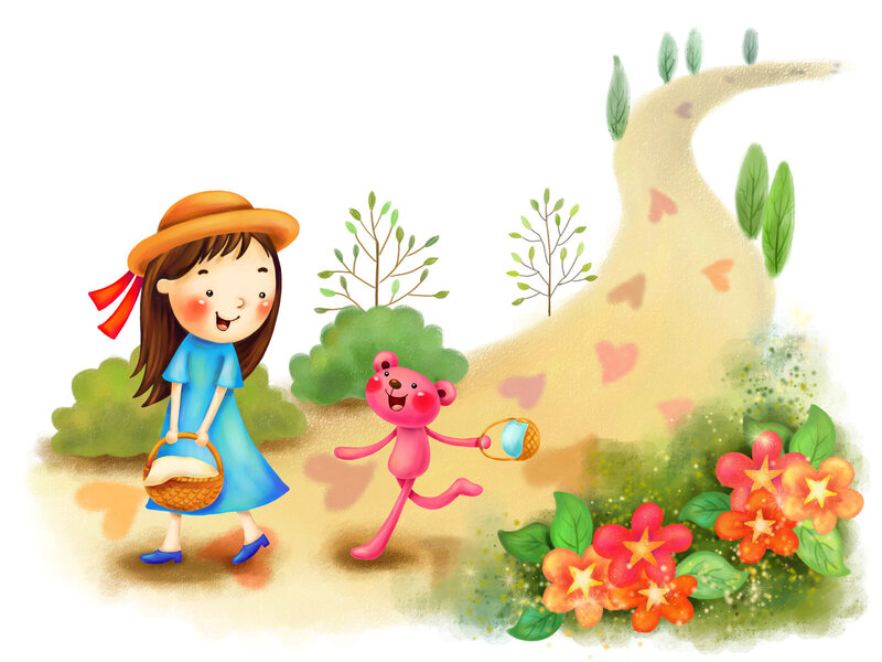 Girl and Pink Bear